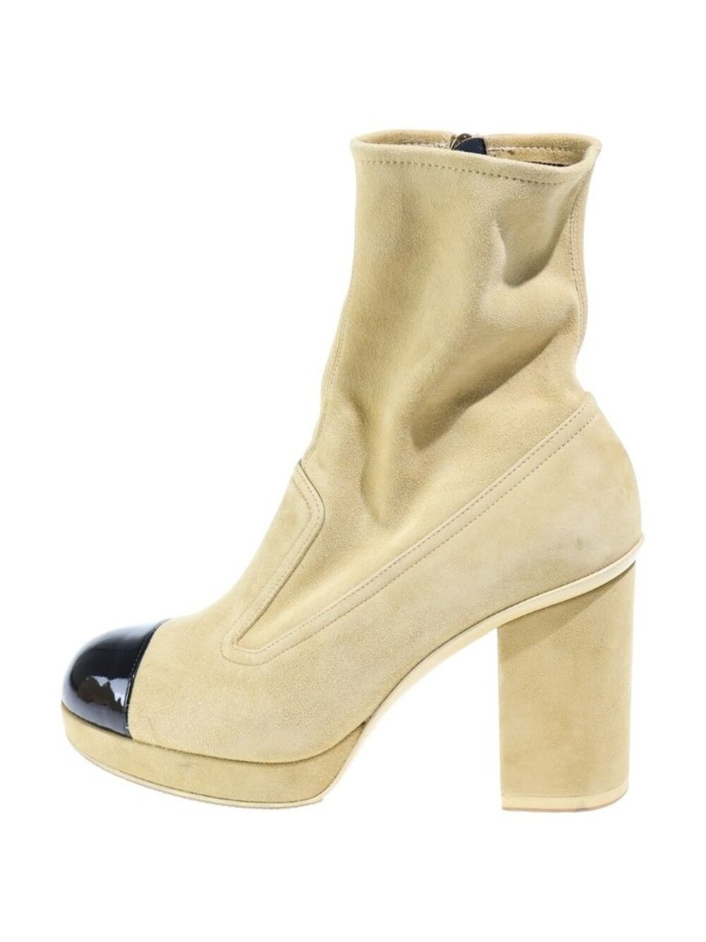 Chanel Suede Boots with Heart Charm Short Middle Beige